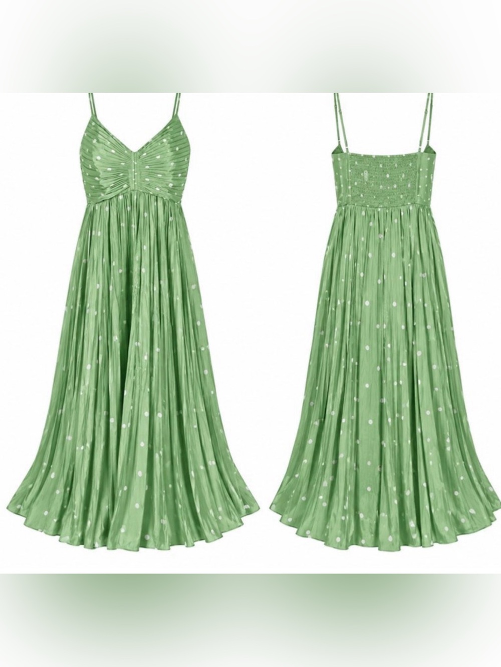 Astr Green Polka Dot Maxi Dress with Spaghetti Straps XL Pit 21” L 51” MSRP $109